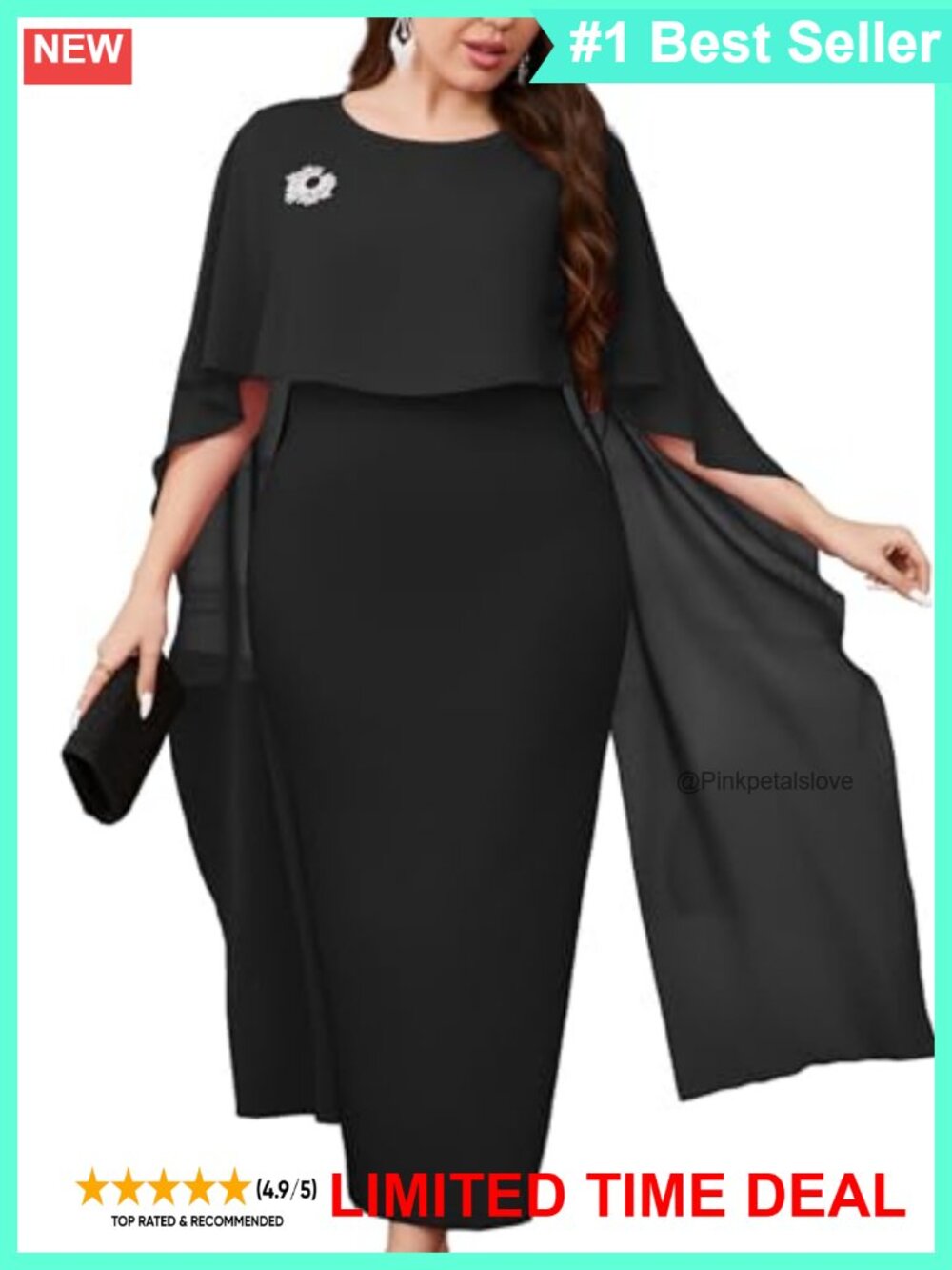 Plus Size Chiffon Cape Dress Wedding Guest Bodycon Cocktail Maxi